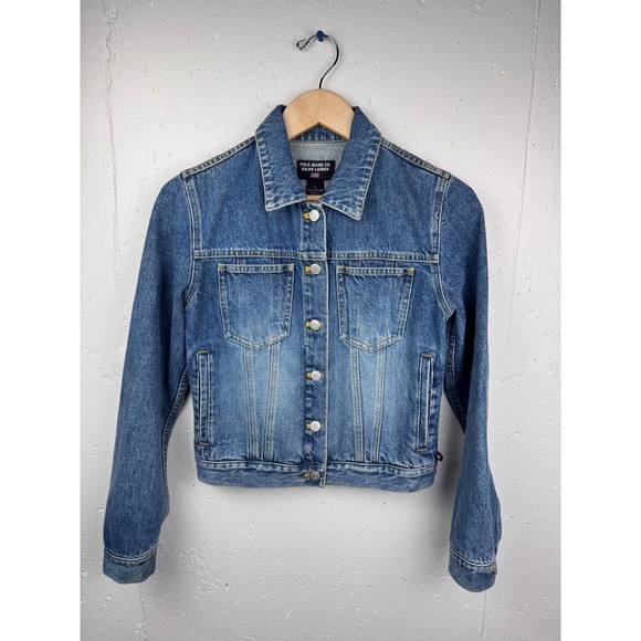 Y2K Ralph Lauren Polo Jeans Co American Flag Patch Denim Jacket Women Sm Cropped - Picture 2 of 10